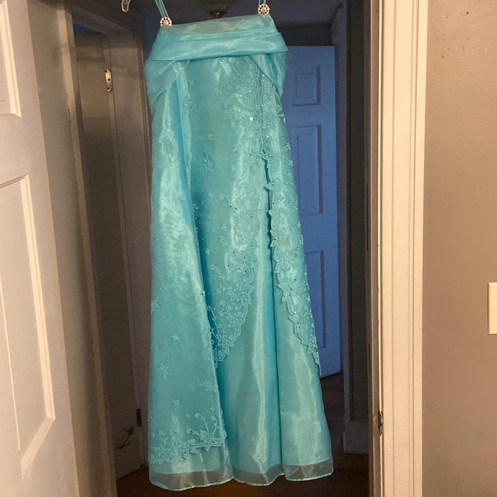 light blue primrose satin dress